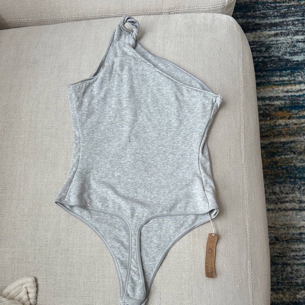 SKIMS Gray One-Shoulder Bodysuit